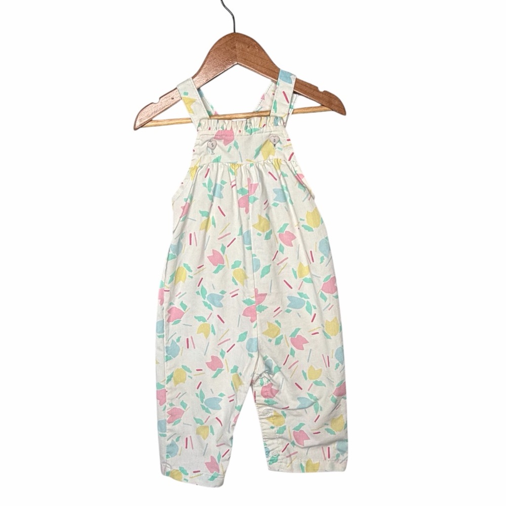 Health-Tex Vintage 90s Colorful Pastel Tulips Toddler Overalls